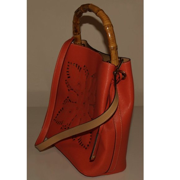 Orange Shoulder Strap Bag with Bamboo Handle - Made in Italy - Picture 6 of 11